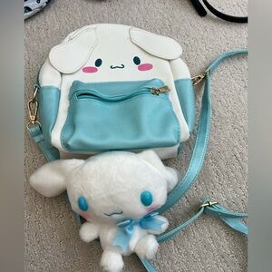 Cute Cinnamoroll White and Blue Backpack with matching plush